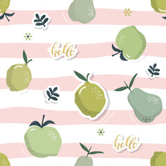 Summer seamless pattern with fruits. Festive tropical background for textile, fabric, decorative paper. Vector