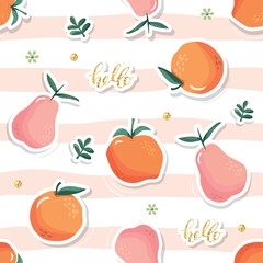 Summer seamless pattern with fruits. Festive tropical background. Vector