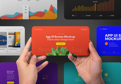 Hands Holding App UI Screen Mockup - Set Landscape