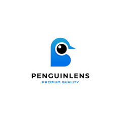 Obraz premium Penguin Lens logo vector icon illustration simple modern unique style