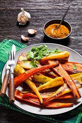 Moroccan roasted parsnip and carrot on a plate