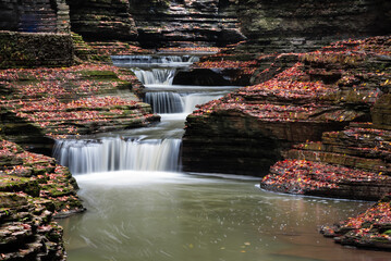 waterfalls of Gorge trails  in autumn of Letchworth state park, New York 