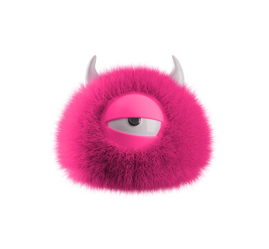 kleines Pinkes Monster mit einem Auge und H&ouml;rner und Fell