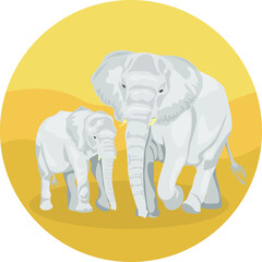 Family of African elephants. isolated image elephant and cub. Nature and animals of Africa. Animals of the circus, zoo. Nature reserves and national parks. The elephant walks. vector