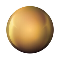 Glass golden ball or precious pearl. Glossy realistic ball, 3D abstract vector illustration highlighted on a white background. Big metal bubble with shadow