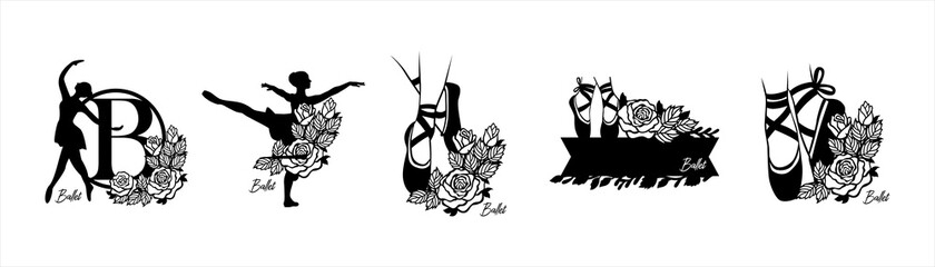 ballet ballerina girl or women illustration with floral rose flower decoration for paper craft monogram frame or tshirt sublimation © great19