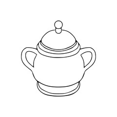Black hand drawing outline illustration of a bowl for sugar isolated on a white background