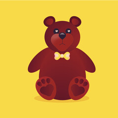 brown bear with bow-knot on yellow background
