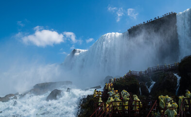 Niagara falls  viewed from the hurricane  deck with visitor on the goat island
