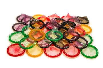 Colorful condoms background.