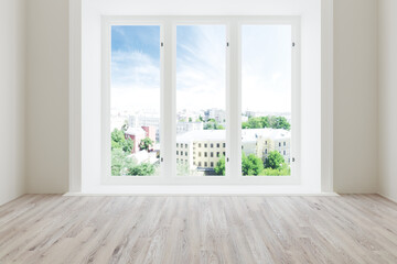 White empty room with summer landscape in window,3d render,
