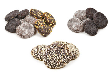 Chocolate cookies isolated on white background.