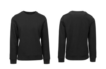 Add your own design. Women's Black Sweatshirt with Set In Sleeve, cutout and Isolated on a White Background for Branding and Personalisation. Photographed on a Medium Female Ghost Mannequin
