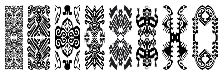 Set of 8 elements and objects of Uzbek, Kazakh, Kyrgyz, national Islamic seamless ornaments.