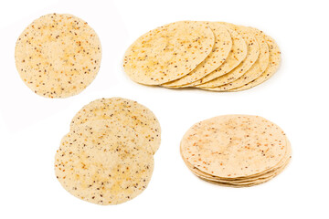 Pitta bread with seeds isolated on white