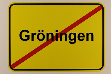 Illustration eines Stadtausgangsschildes der Stadt Gröningen