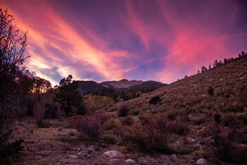Brilliant pink sunset in the rocky mountains