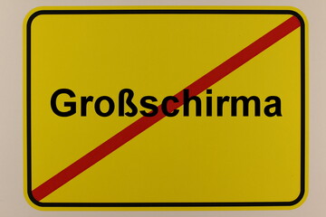 Illustration eines Stadtausgangsschildes der Stadt Großschirma