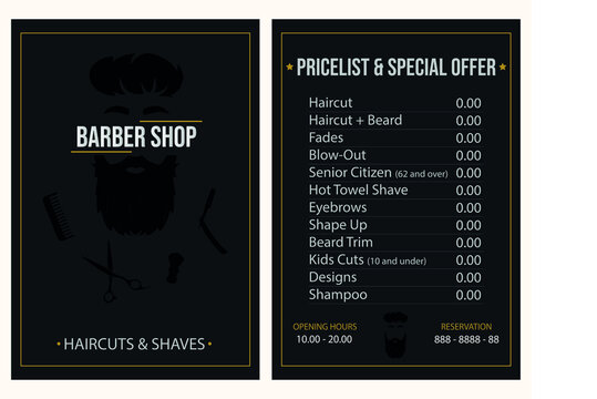 Illustration business card pricelist and special offer for barber shop
