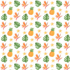 Tropical pattern with pineapple and philodendron