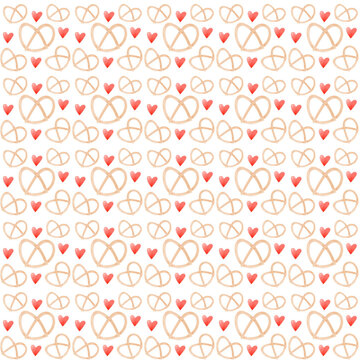 seamless pattern with hearts and pretzel