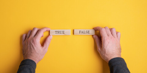 True and False sign on wooden pegs