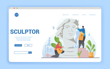 Creative occupation abstract concept. Sculptors sculpting sculpture. Flat cartoon vector illustration. Website, webpage, landing page template