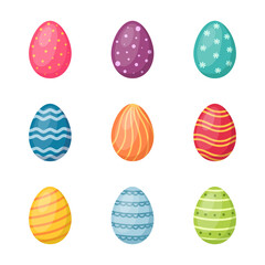 Set of Easter eggs on white background. Happy Easter, vector illustration