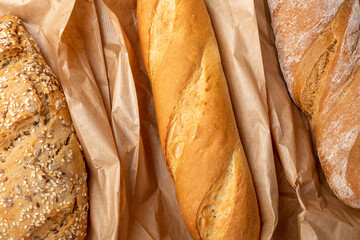 Freshly baked delicious bread, ciabatta, loaf with seeds