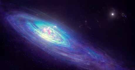 image of a bright spiral galaxy against a dark space	
