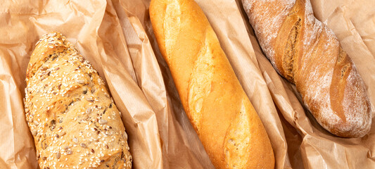 Freshly baked delicious bread, ciabatta, loaf with seeds