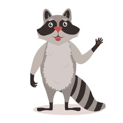 vector illustration of a raccoon standing on its paws, isolate on a white background