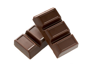 Pieces of dark chocolate bar  isolated on white.