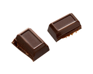 Pieces of dark chocolate bar  isolated on white.