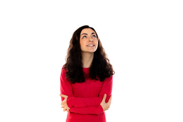 Adorable teenage girl with red sweater