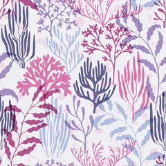 Coral reef seamless pattern., Tropical coral reef branch silhouette elements.