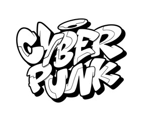 Cyberpunk font in graffiti style. Vector illustration.