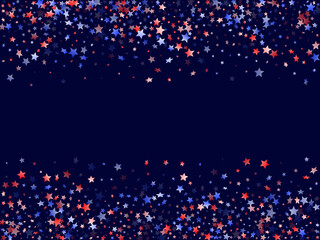 Flying red blue white star sparkles vector american patriotic background.