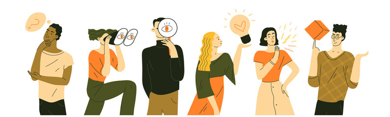 Our team portraits, businessmen and businesswomen. Business creative concept. Flat vector illustration in trendy style.