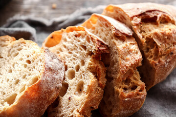 Homemade bread. Sliced bread on a linen napkin. homemade baking