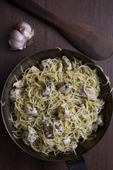 Angel hair pasta dish with chicken lemon parsley 