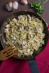 Angel hair pasta dish with chicken lemon parsley 