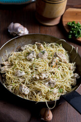 Angel hair pasta dish with chicken lemon parsley 