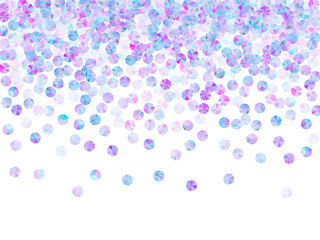 Blue foil confetti placer vector composition. Festive sparkling tinsel elements holiday decor flatlay. Christmas confetti scatter twinkling pattern.