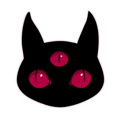 creepy monster head with three red eyes