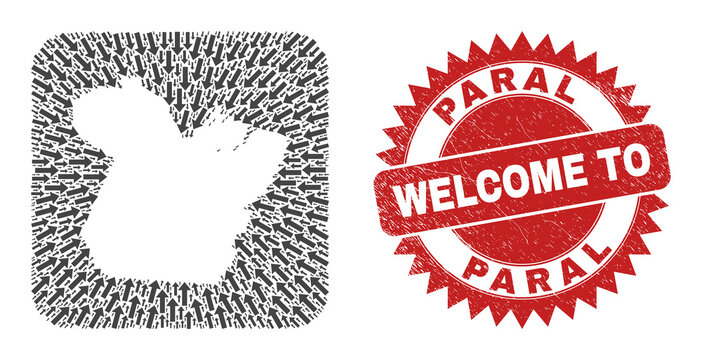 Vector collage Paral State map of delivery arrows and grunge Welcome seal stamp. Mosaic geographic Paral State map designed as subtraction from rounded square shape using navigation arrows.
