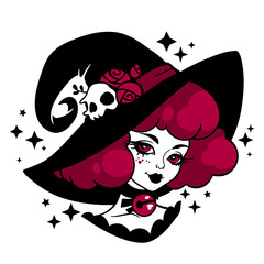 cute little witch with short hair in a hat
