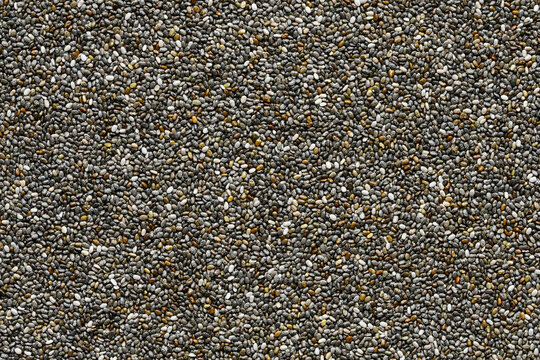 Chia Seeds Background, Close Up View From Above