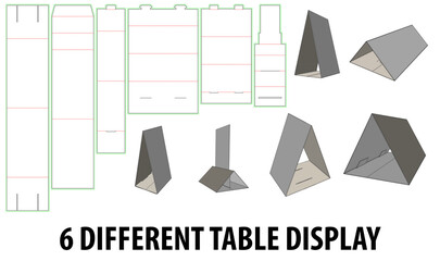 Six different table display packaging design template gluing selflock die cut - vector