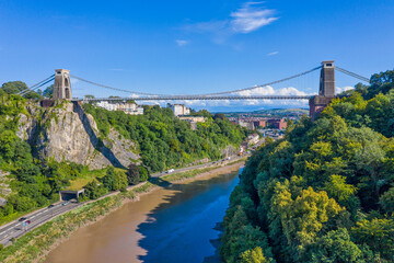 Aerial view over the Avon Gorge and Clifton Suspension Bridge, Bristol